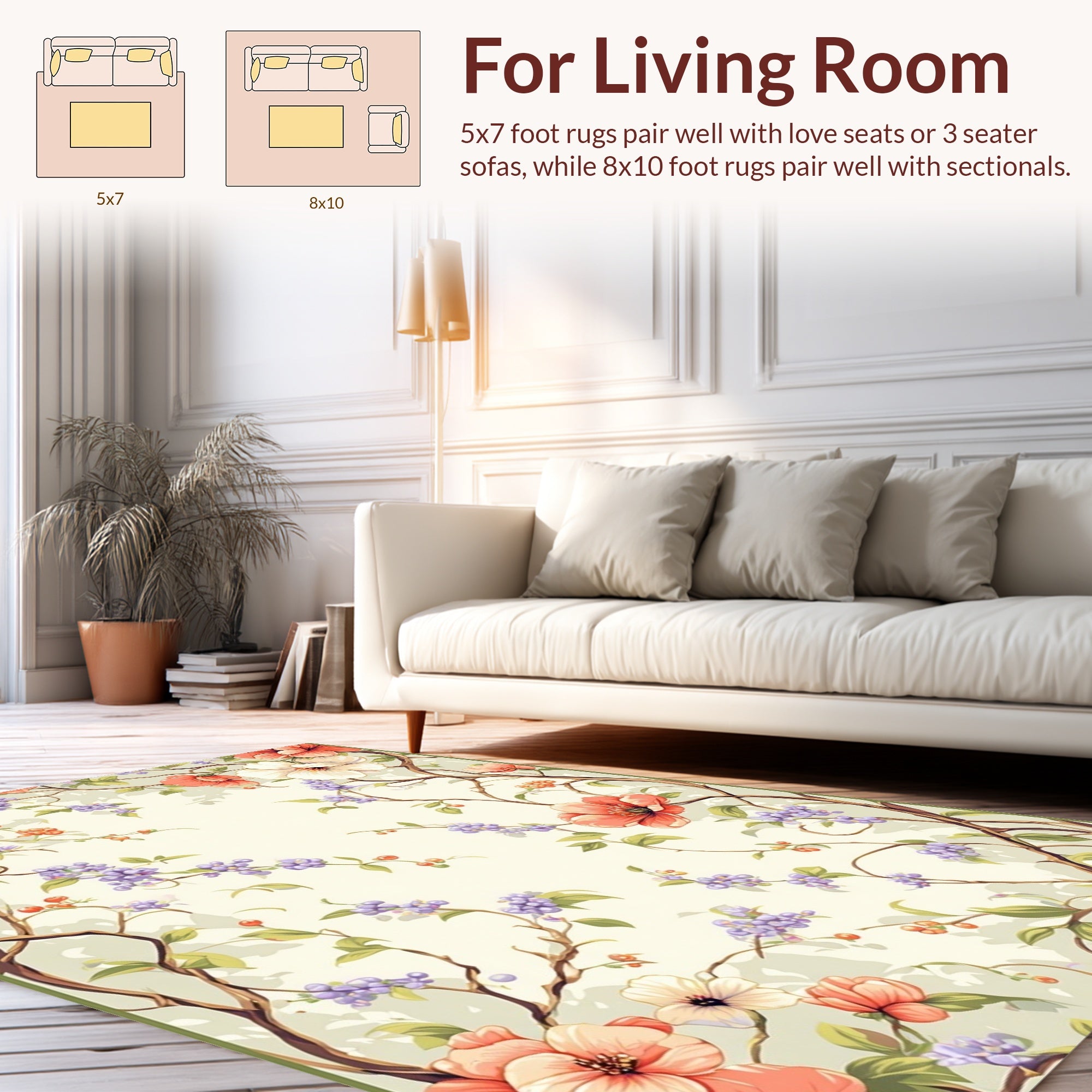 Spring Coral Flower Vine Pattern Rug