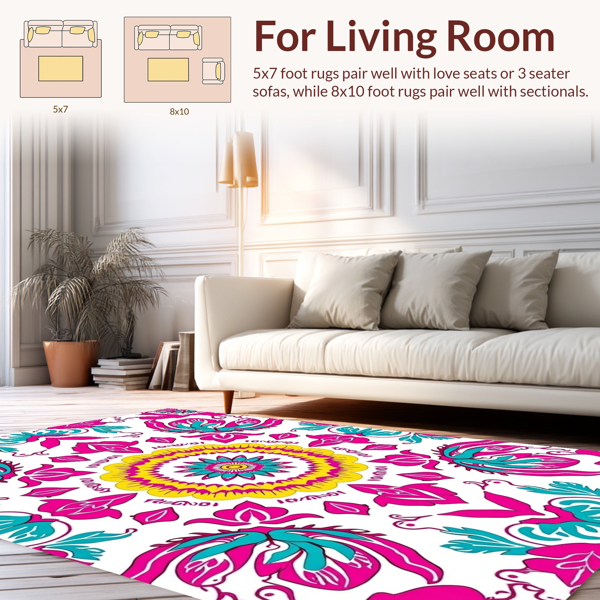 Vivid Mandala Pink Teal Yellow Pattern Rug