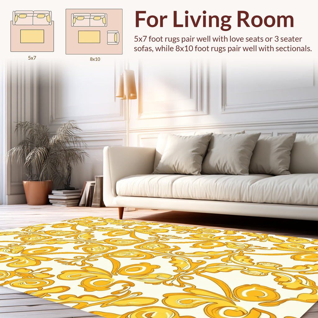 Regal Gold Swirl Floral Pattern Rug