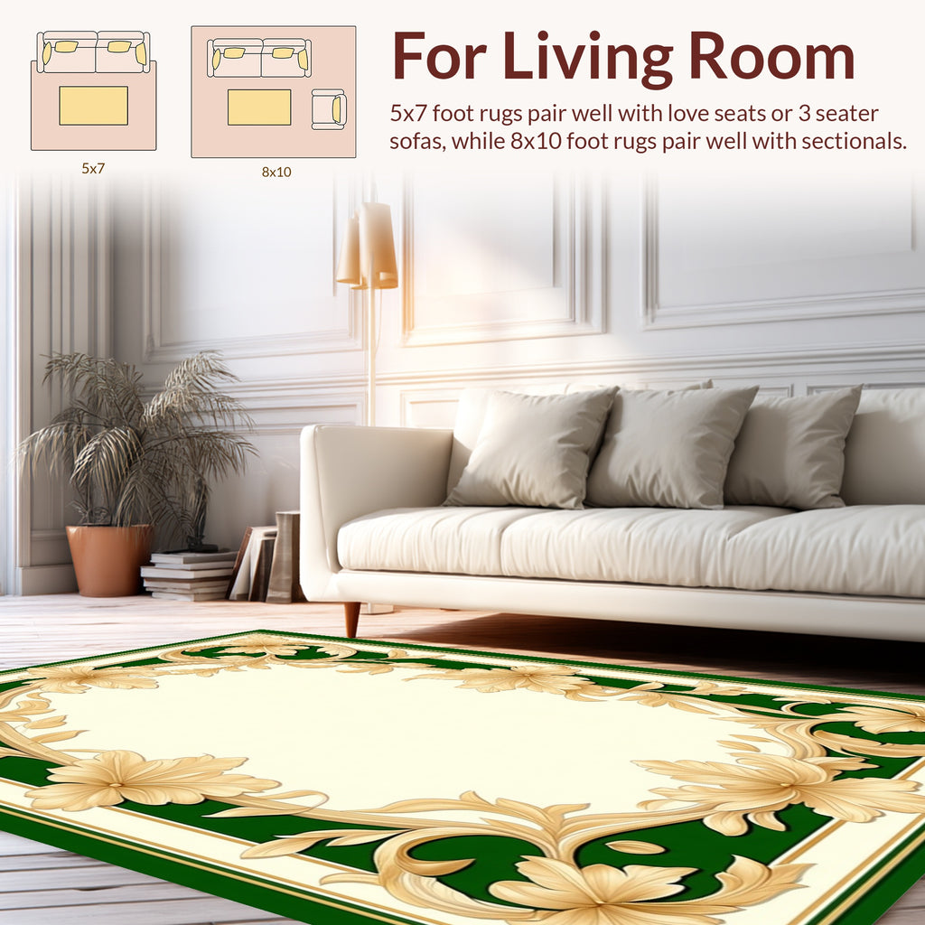 Elegant Gold Floral Scroll Design Rug
