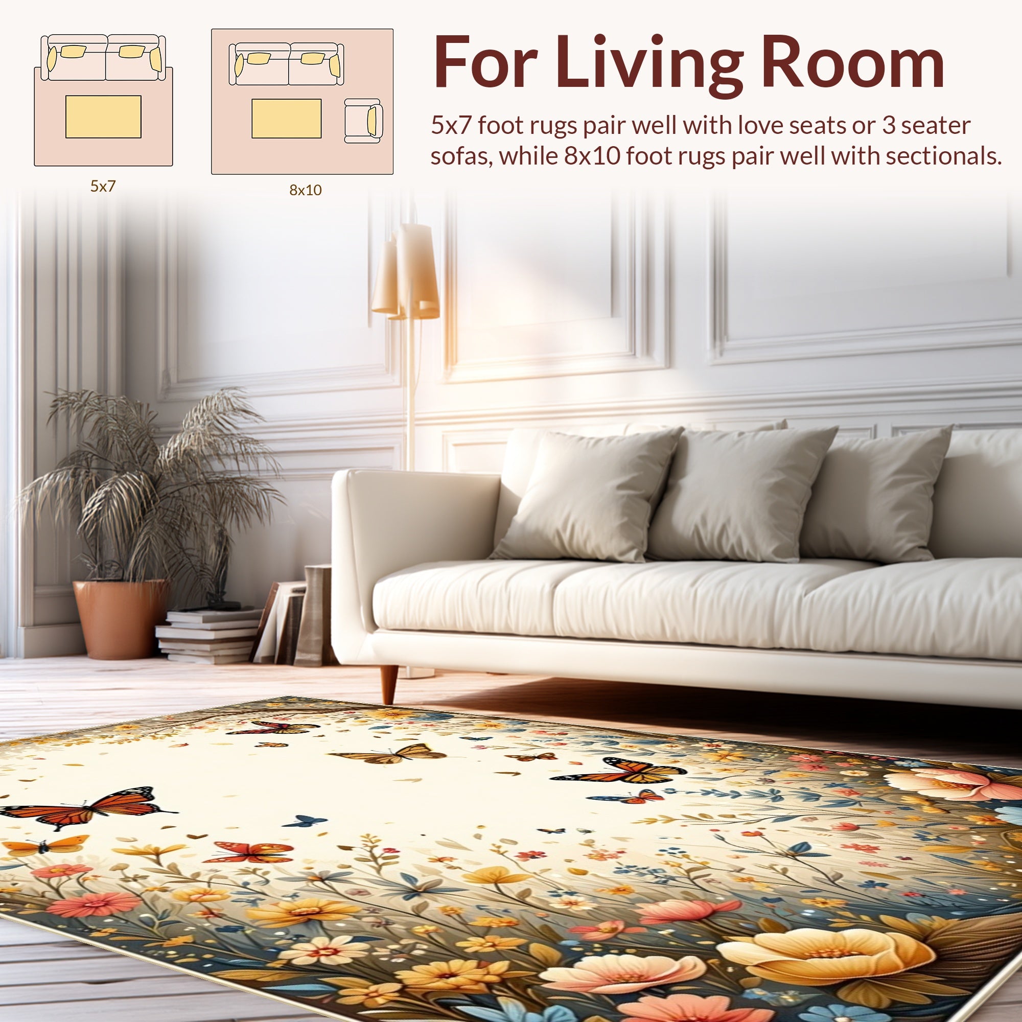 Whimsical Butterflies Floral Garden Rug