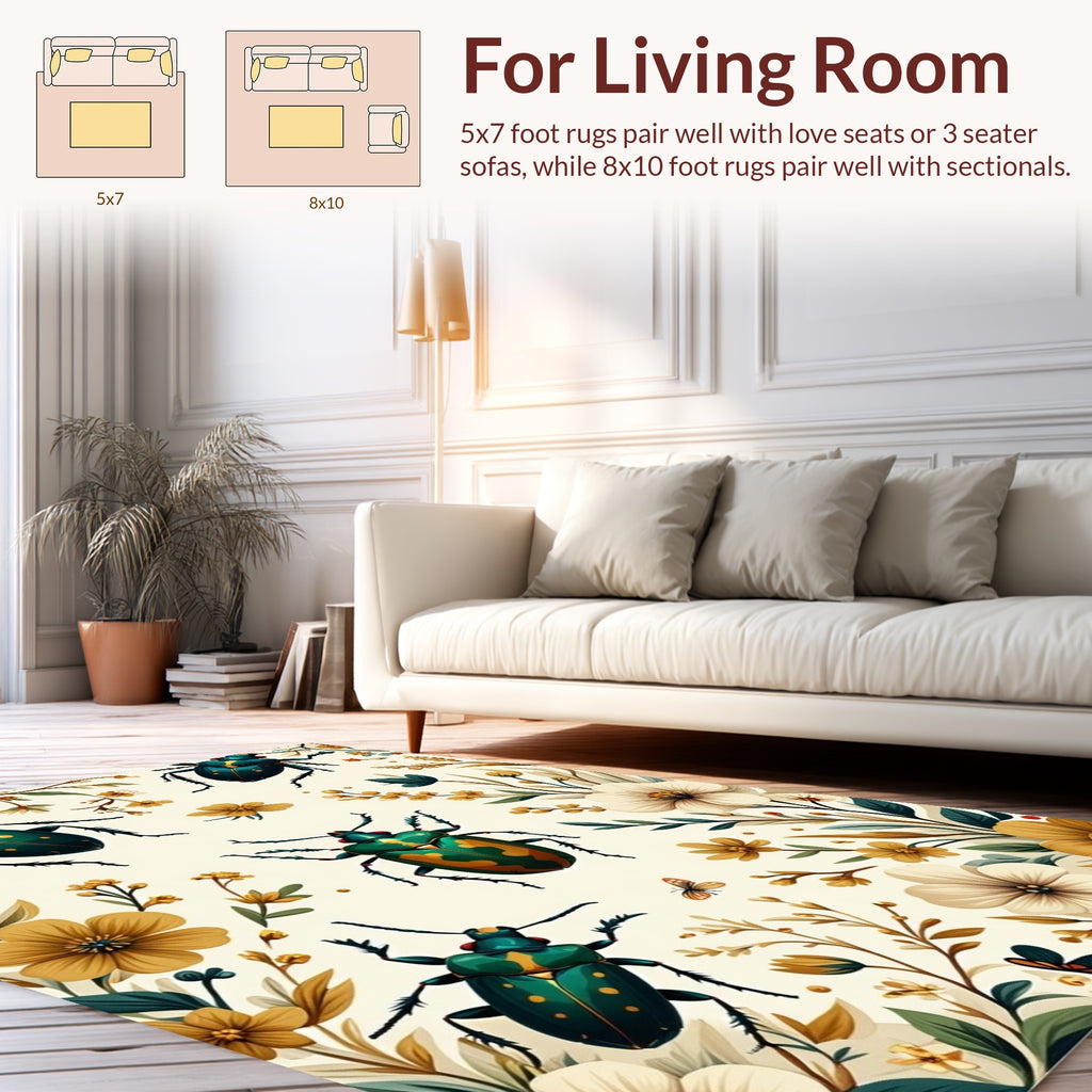 Whimsical Beetle Floral Pattern Design Rug