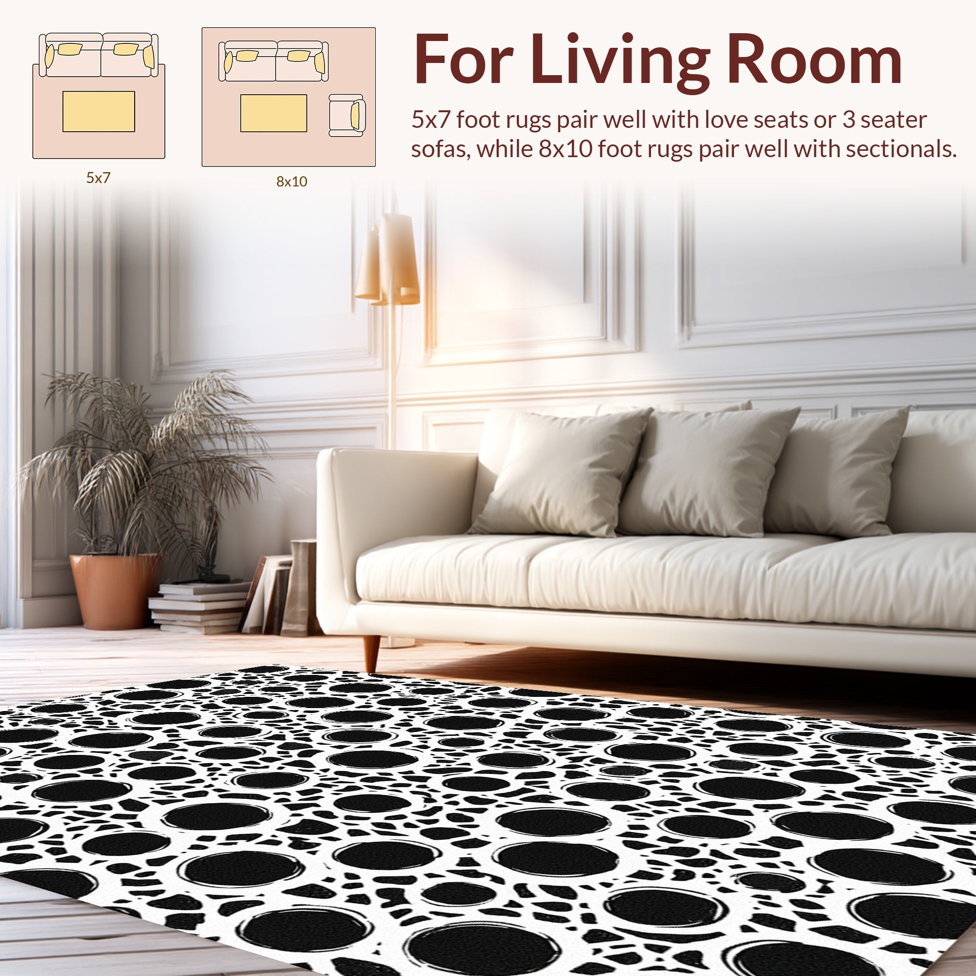 Abstract Black White Circles Pattern Rug