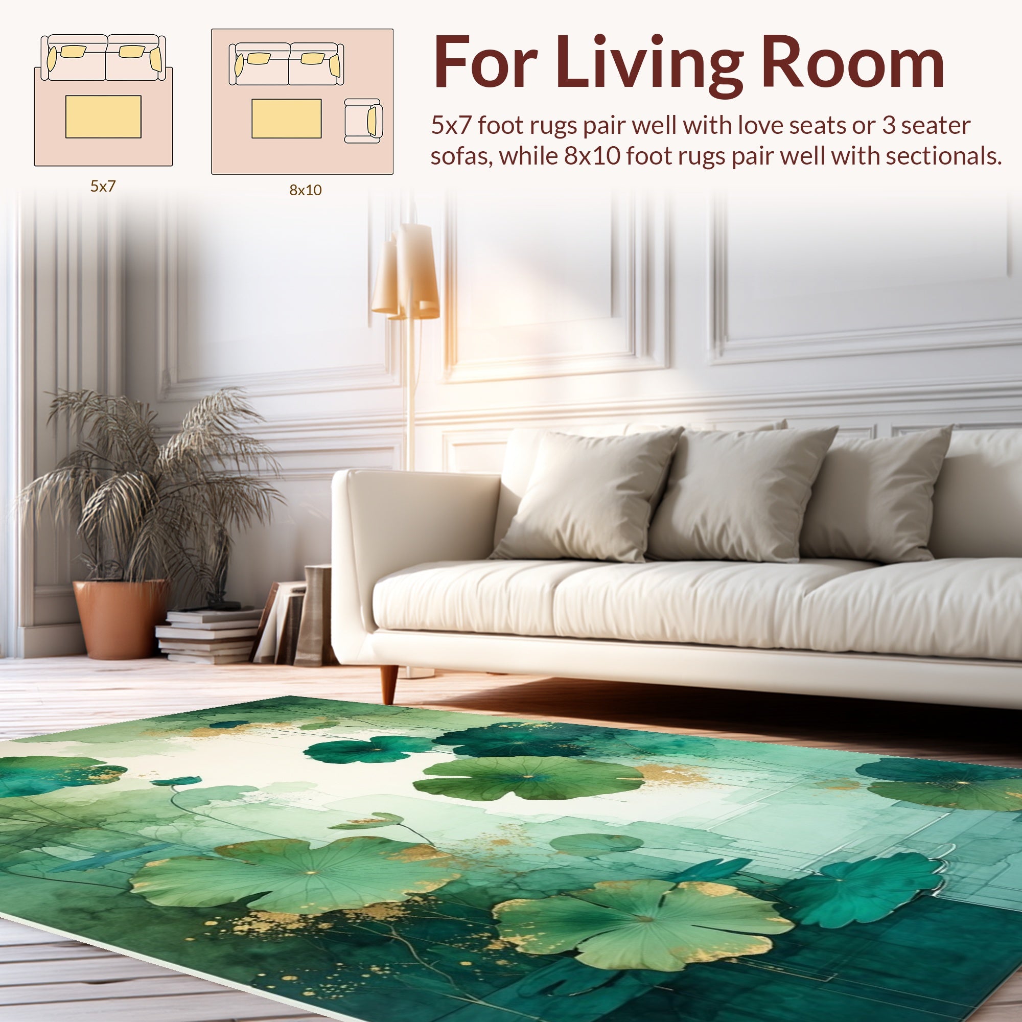 Emerald Lotus Botanical Watercolor Design Rug