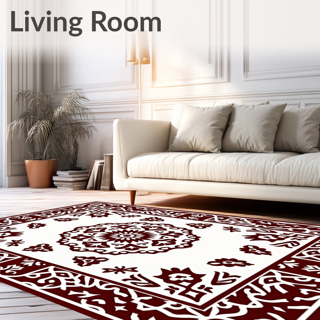 Crimson Floral Medallion Border Rug