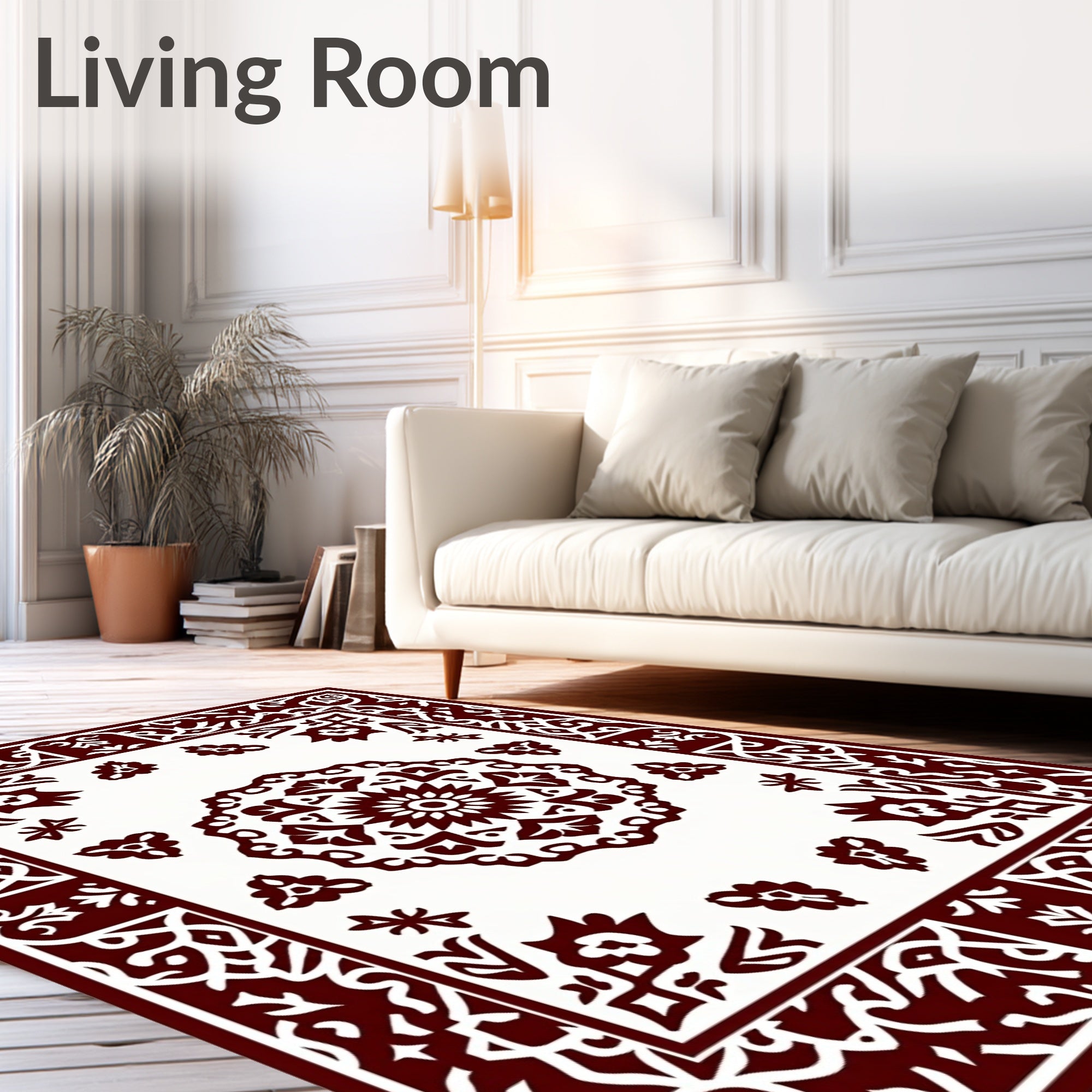Crimson Floral Medallion Border Rug