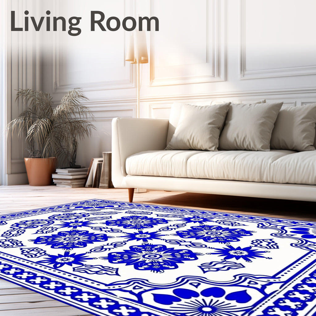 Bold Blue Floral Symmetry Layout Rug