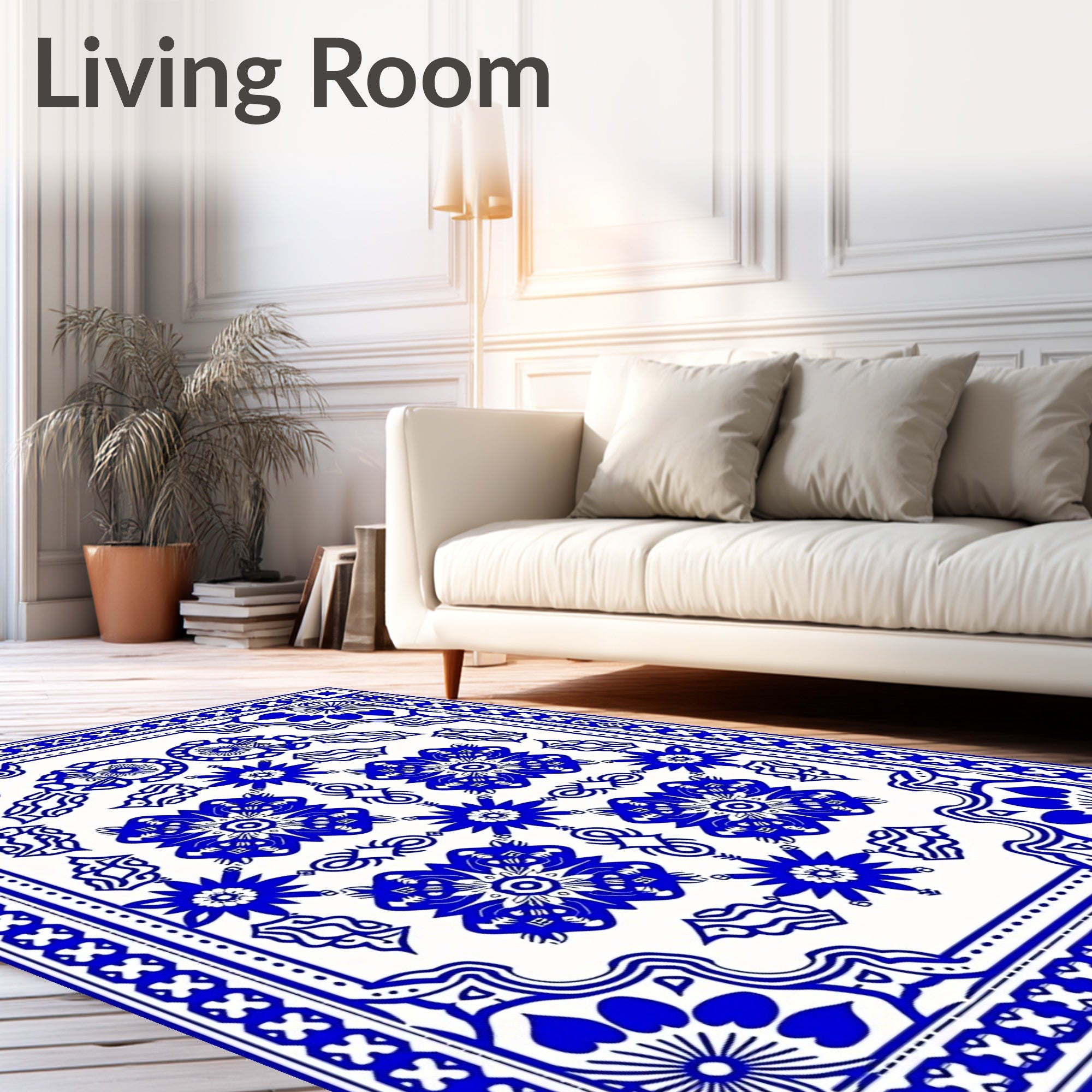 Bold Blue Floral Symmetry Layout Rug