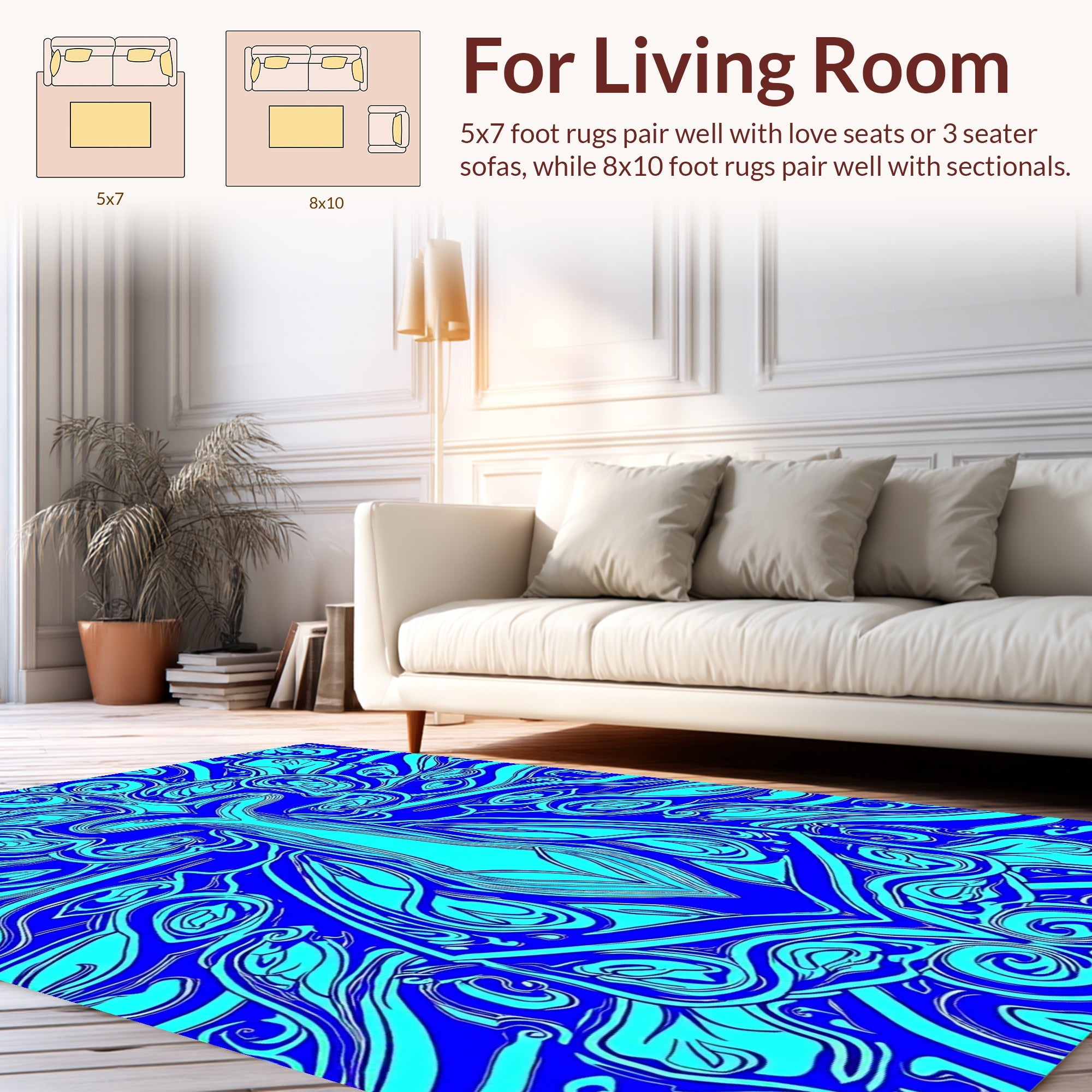 Symmetrical Flowing Cyan Abstract Pattern Rug