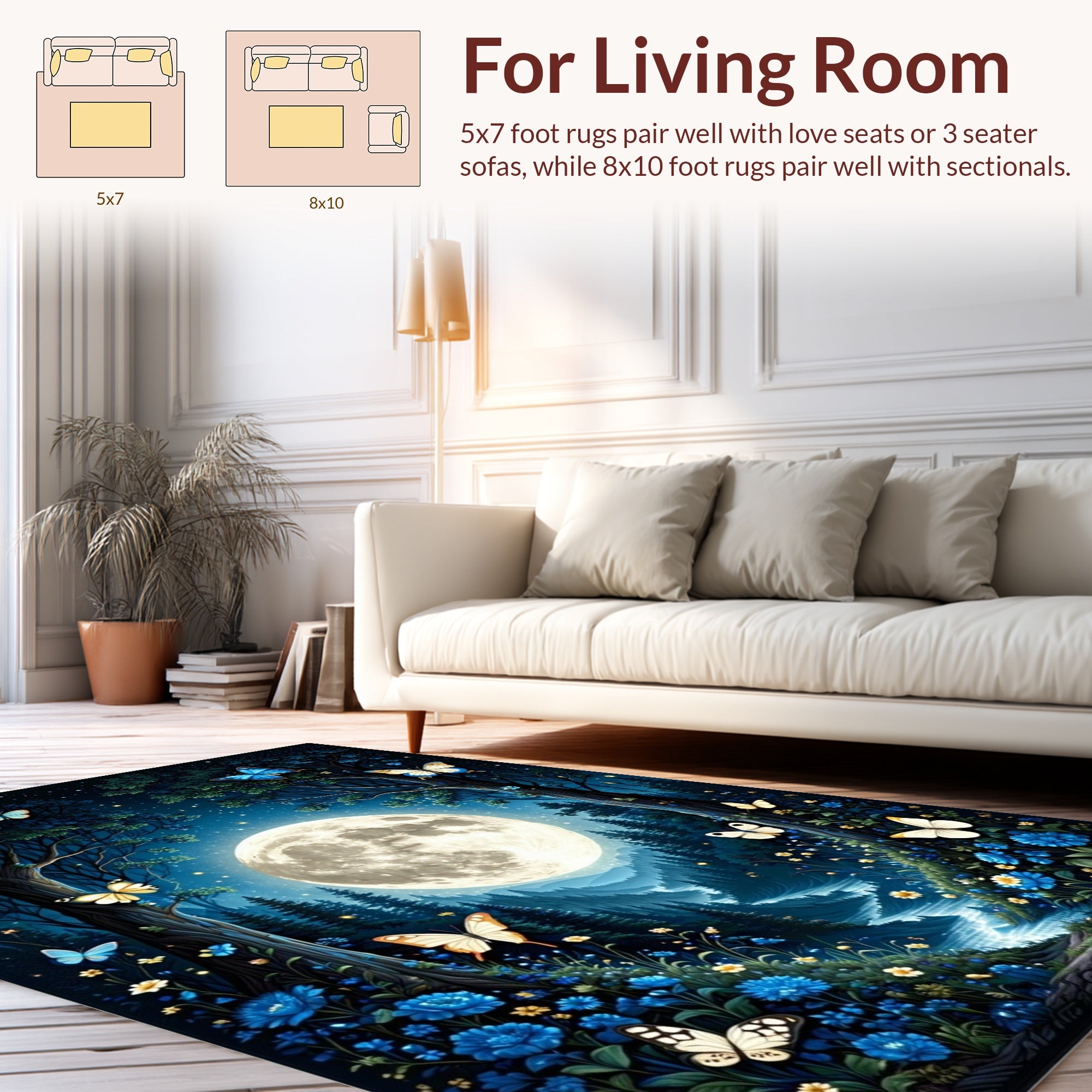 Enchanted Moonlit Forest Butterfly Garden Rug