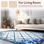 Blue Floral Lattice Geometric Design Rug