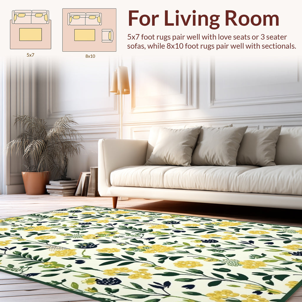Yellow Green Floral Vines Rug