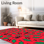 Retro Red Sleigh Holly Floral Rug