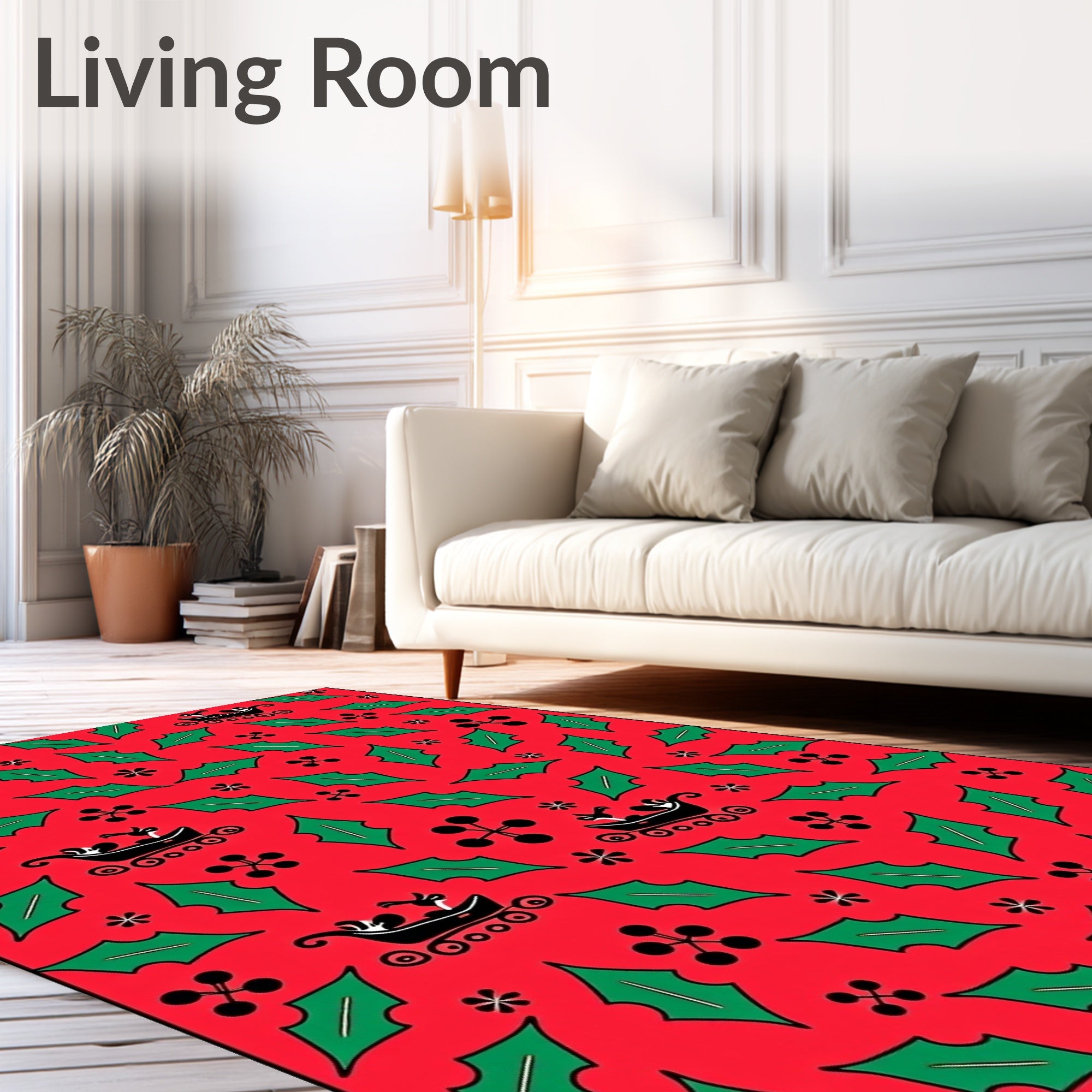 Retro Red Sleigh Holly Floral Rug