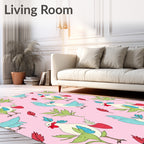 Pink Whimsical Rooster Floral Garden Rug