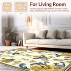 Golden Blue Ornate Floral Pattern Rug