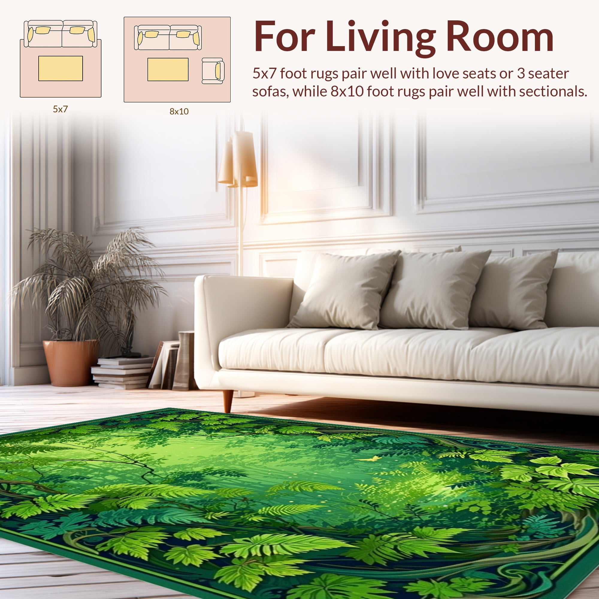 Lush Jungle Tropical Fern Pattern Rug