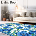 Vibrant Blue Floral Vine Pattern Rug
