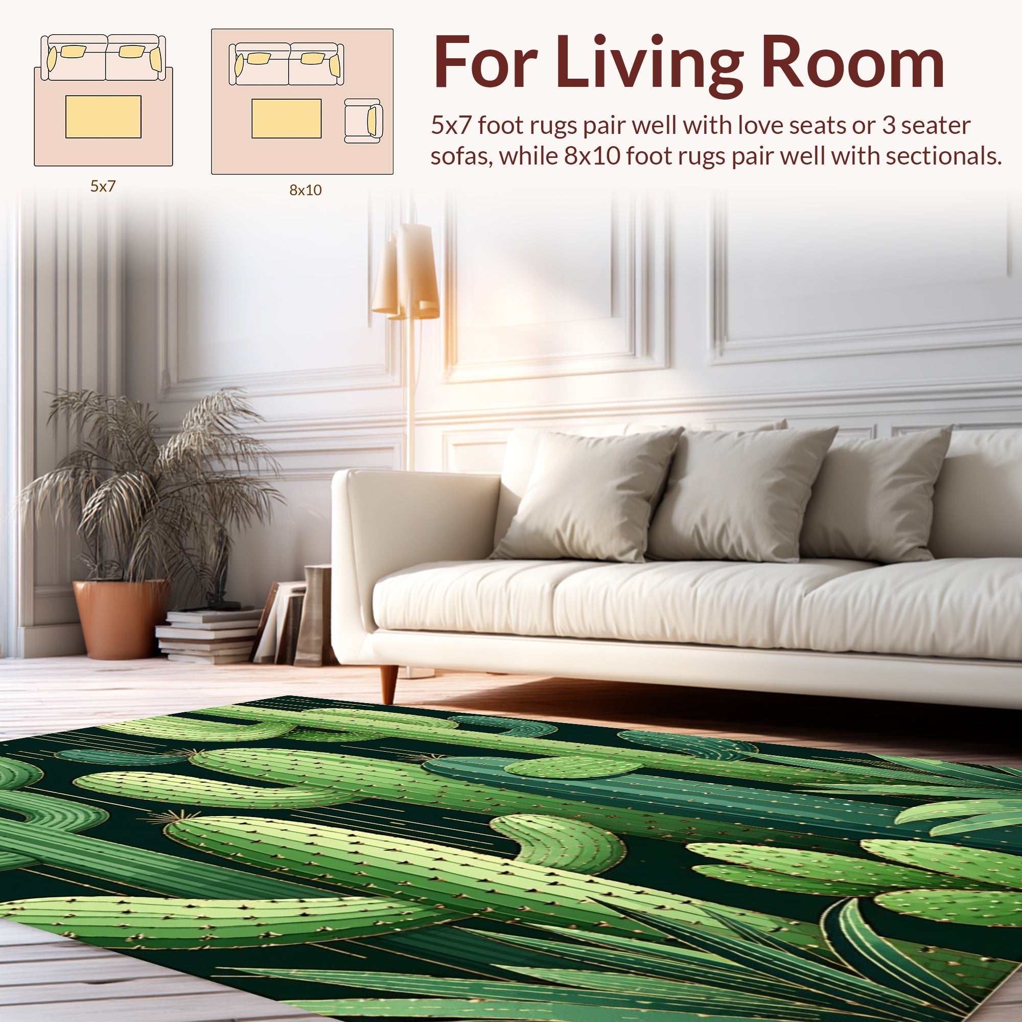 Green Desert Cactus Pattern Design Rug