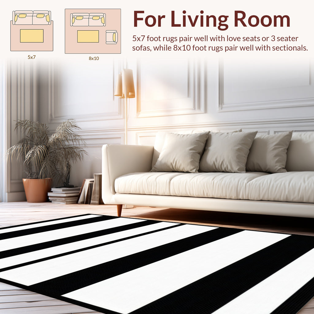 Bold Black and White Stripe Design Rug