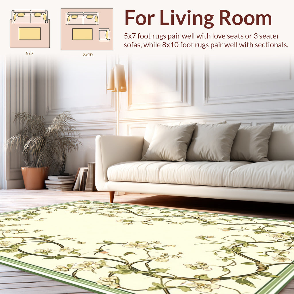 Elegant Blossom Vine Border Rug