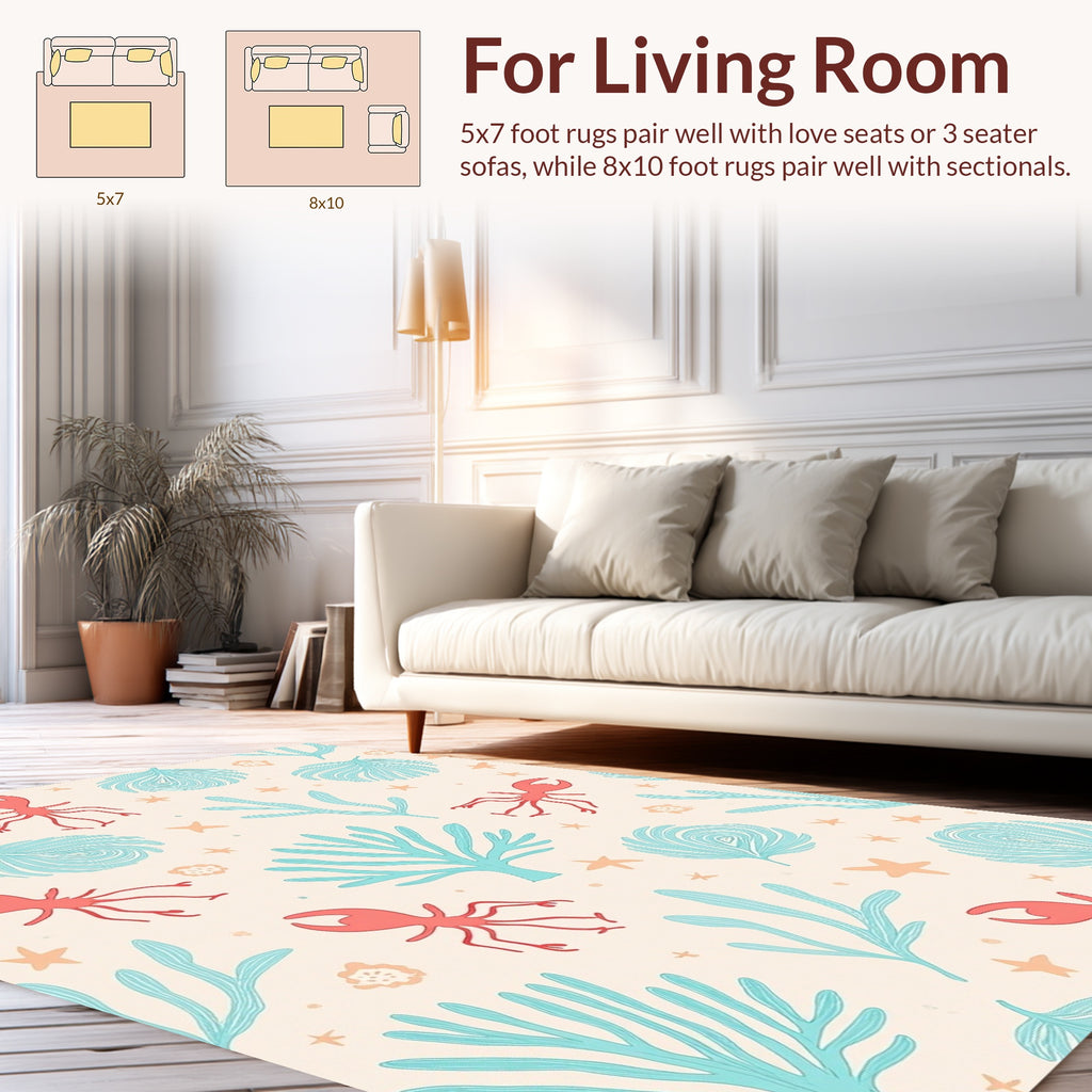 Undersea Creatures Coral Reef Pattern Rug