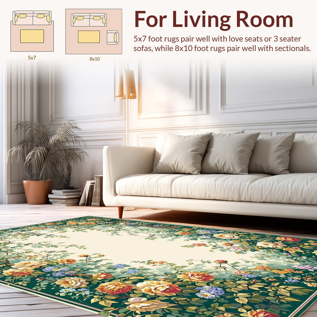 Abundant Floral Garden Vines Pattern Rug
