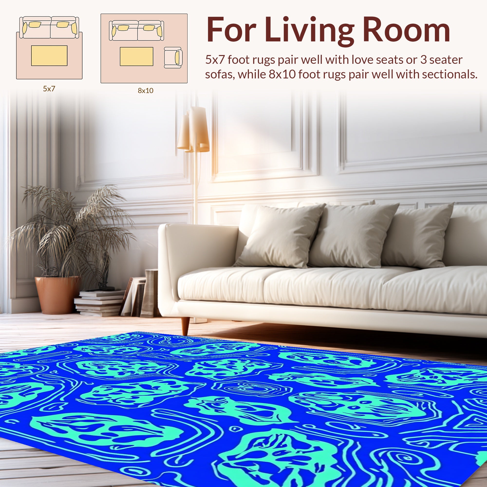 Abstract Blue Mint Organic Pattern Rug