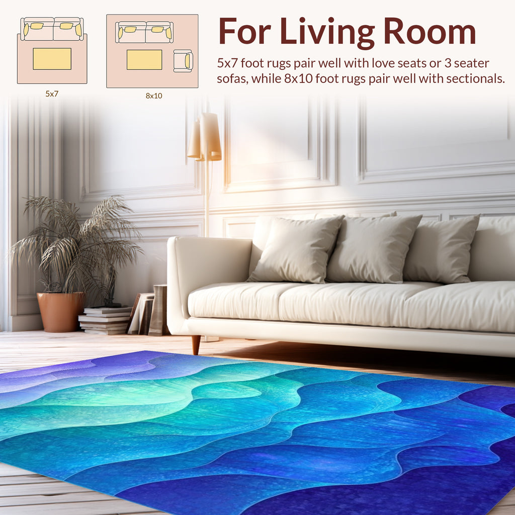 Ocean Waves Abstract Blue Green Rug