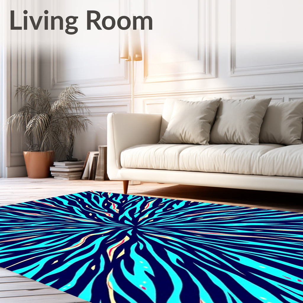 Radiating Blue Zebra Stripe Blast Rug