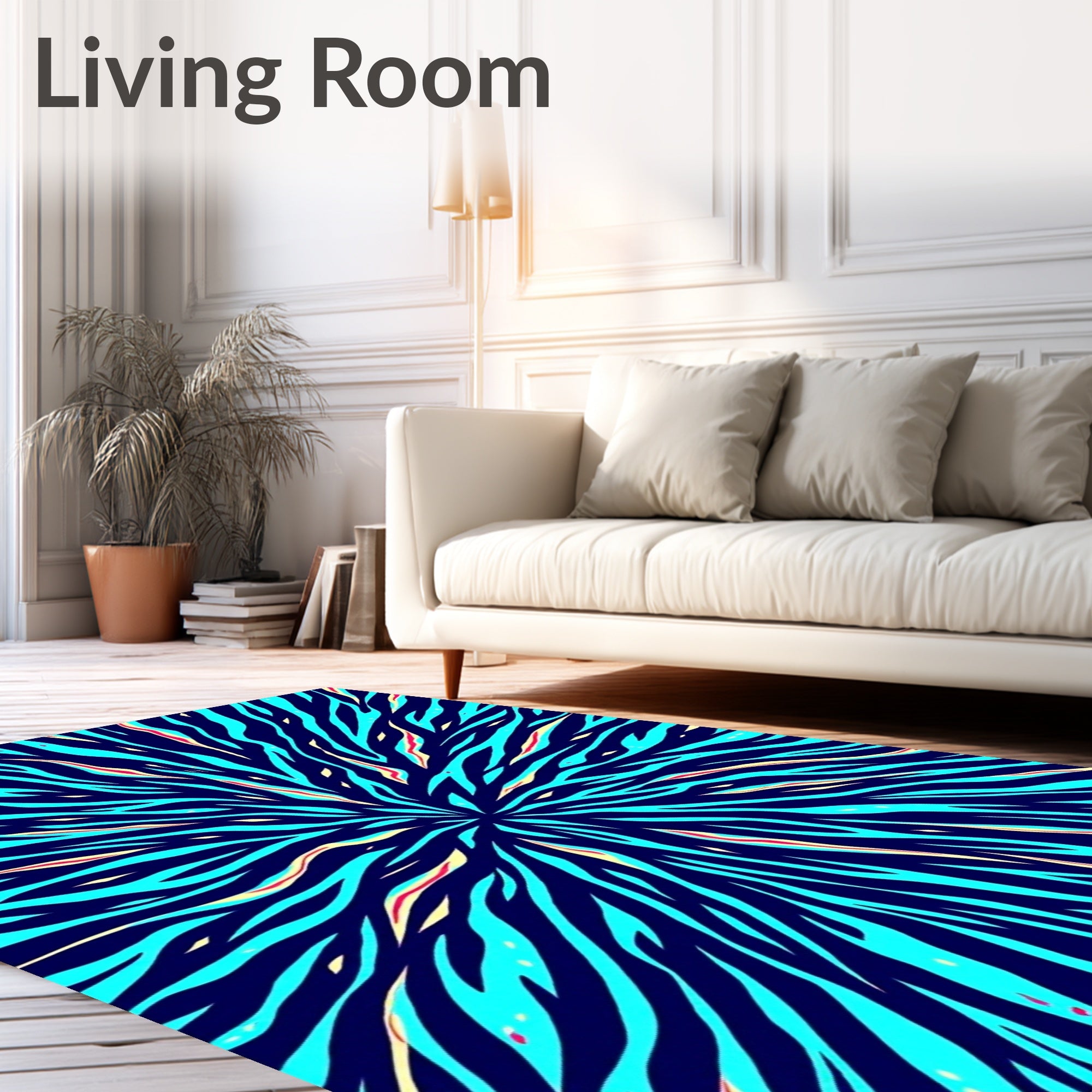 Radiating Blue Zebra Stripe Blast Rug