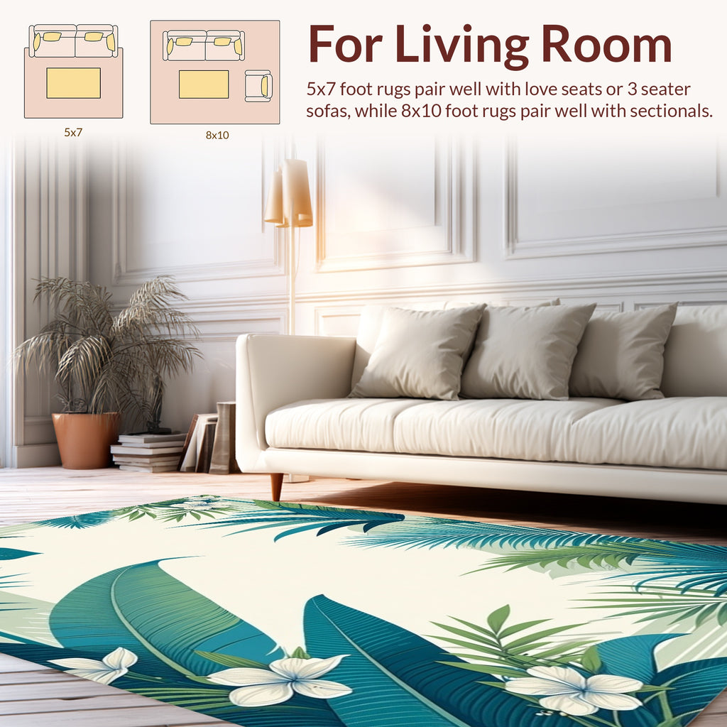Tropical Leaf Flower Whimsical Design Rug