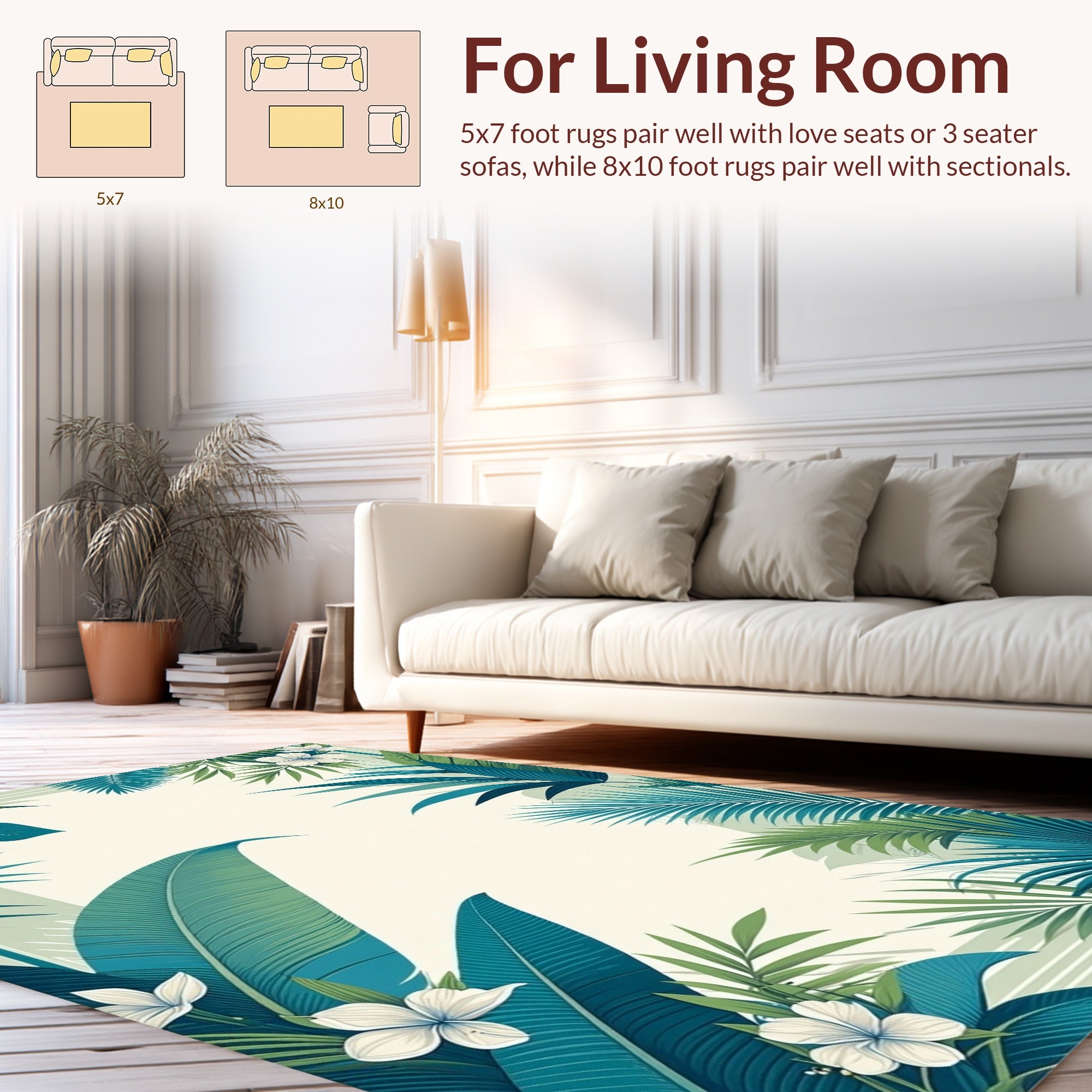 Tropical Leaf Flower Whimsical Design Rug