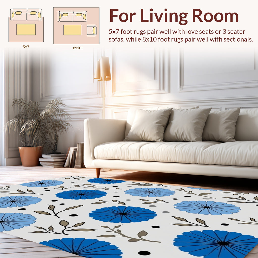 Dazzling Blue Floral Pattern Design Rug