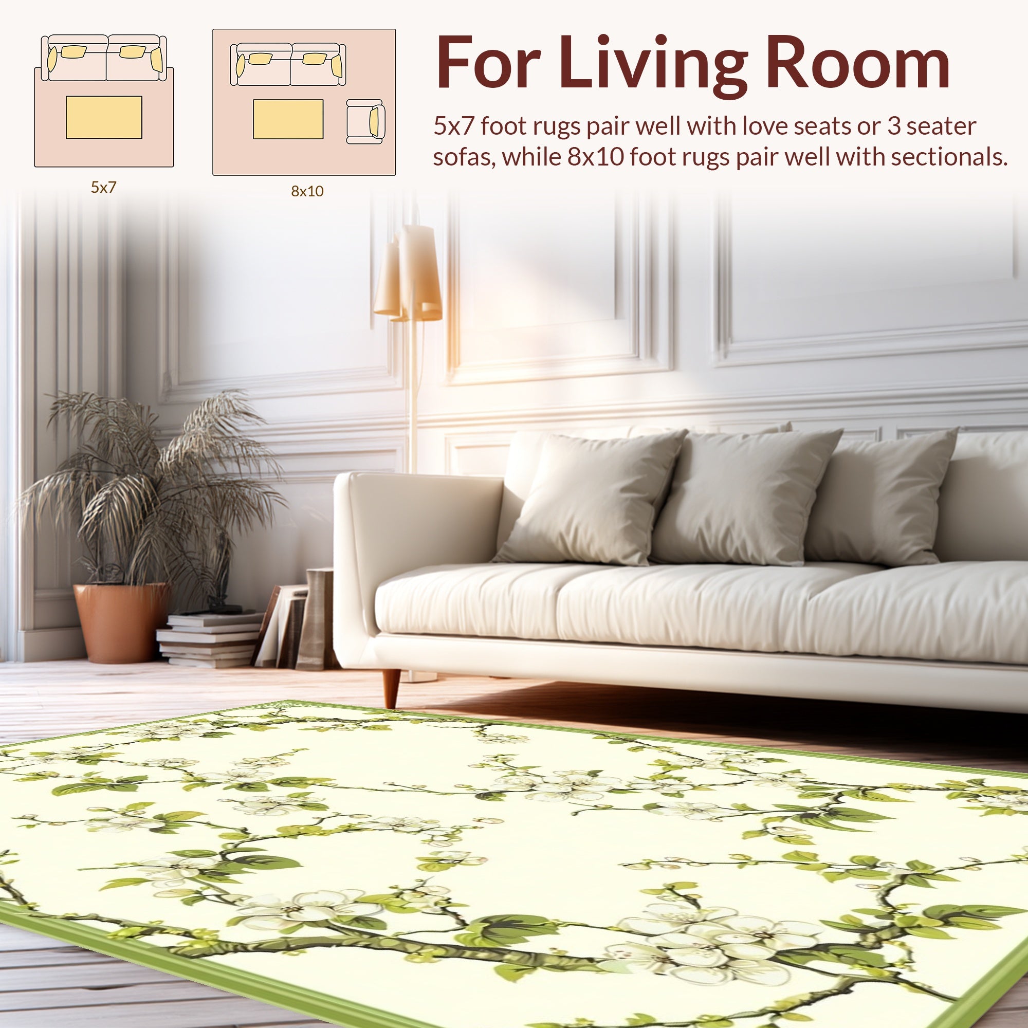 Delicate White Blossoms Throughout Pattern Rug