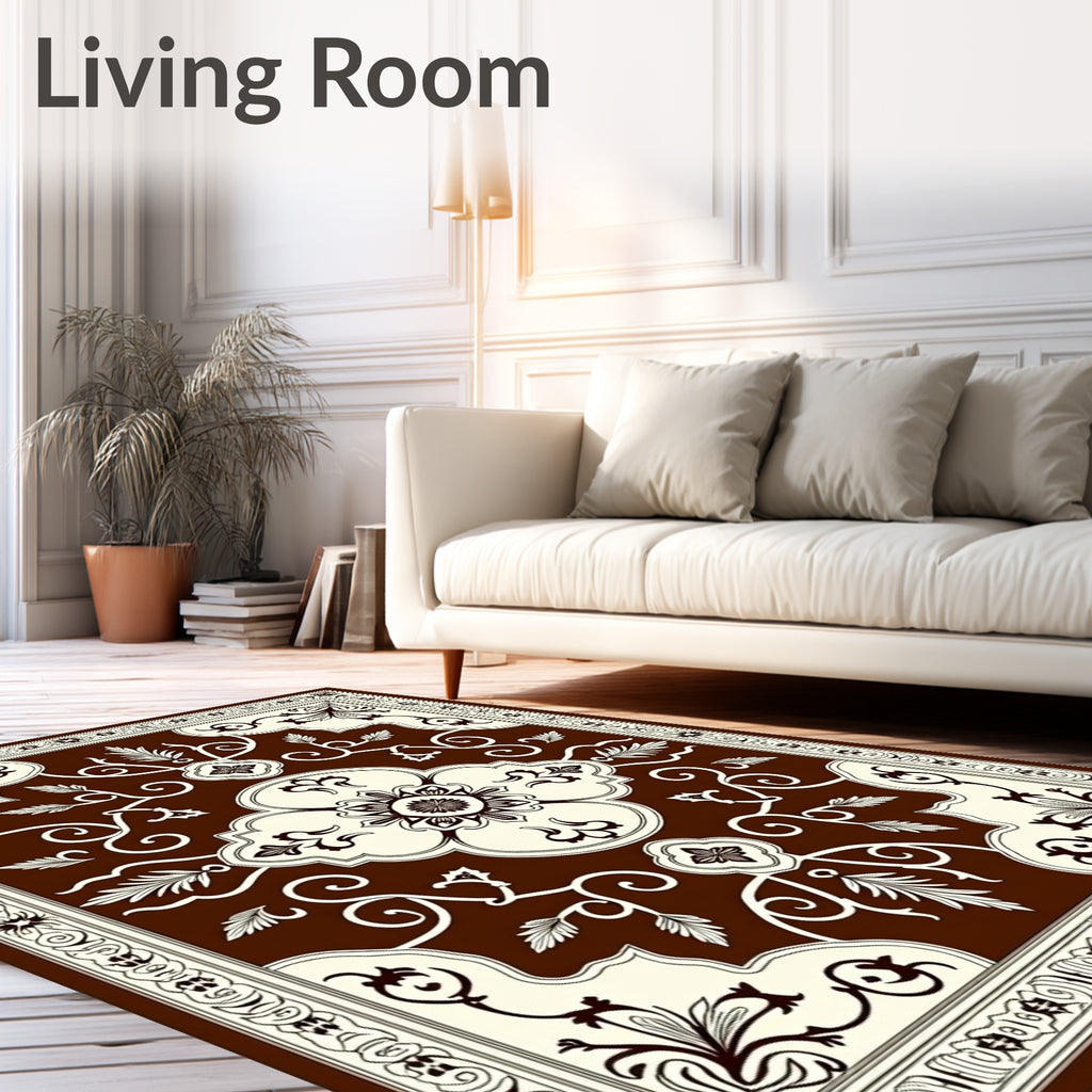 Rich Brown and Cream Floral Medallion Rug
