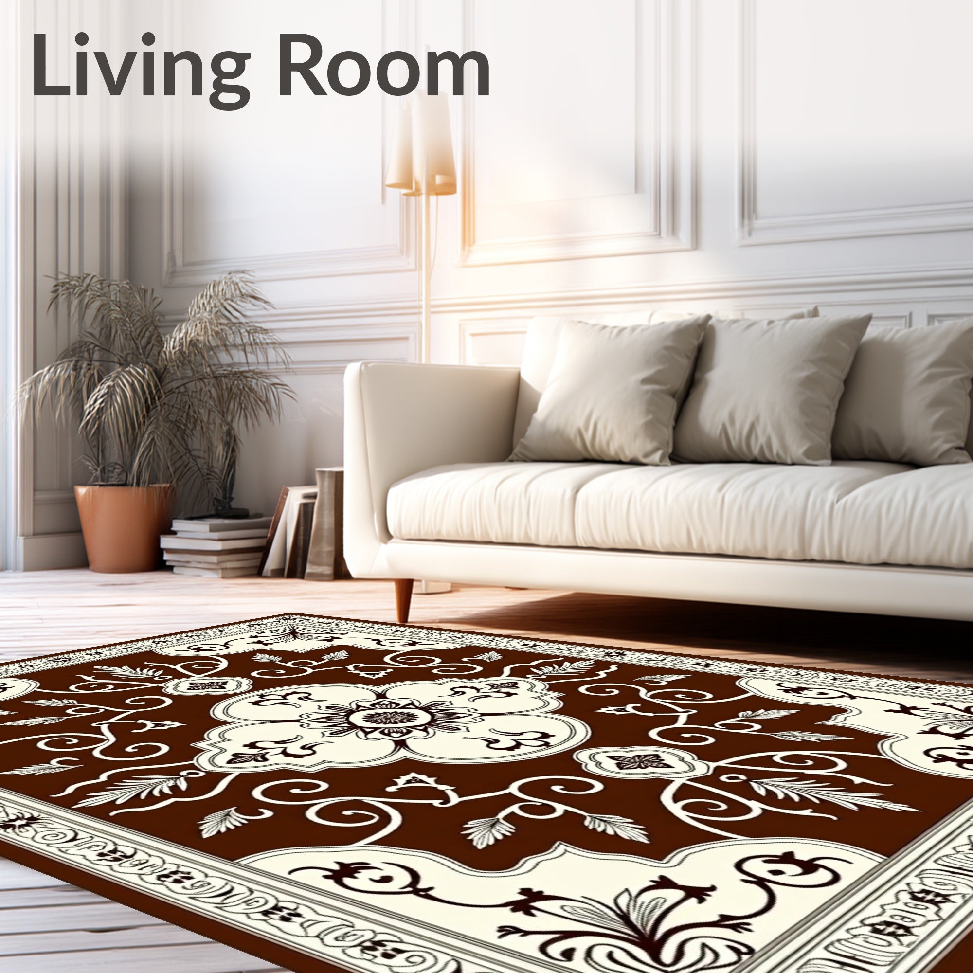 Rich Brown and Cream Floral Medallion Rug