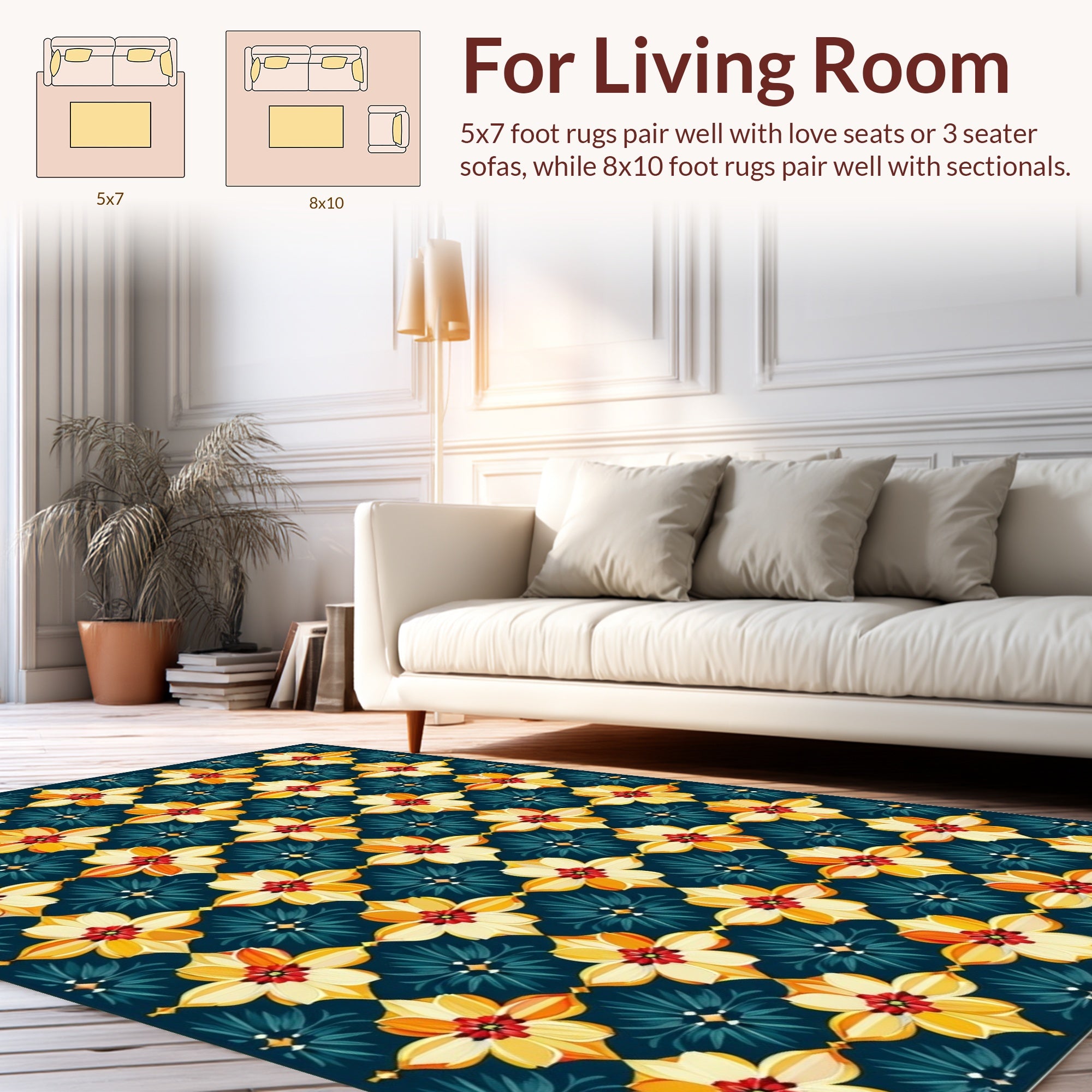 Floral Quatrefoil Dark Blue Pattern Rug