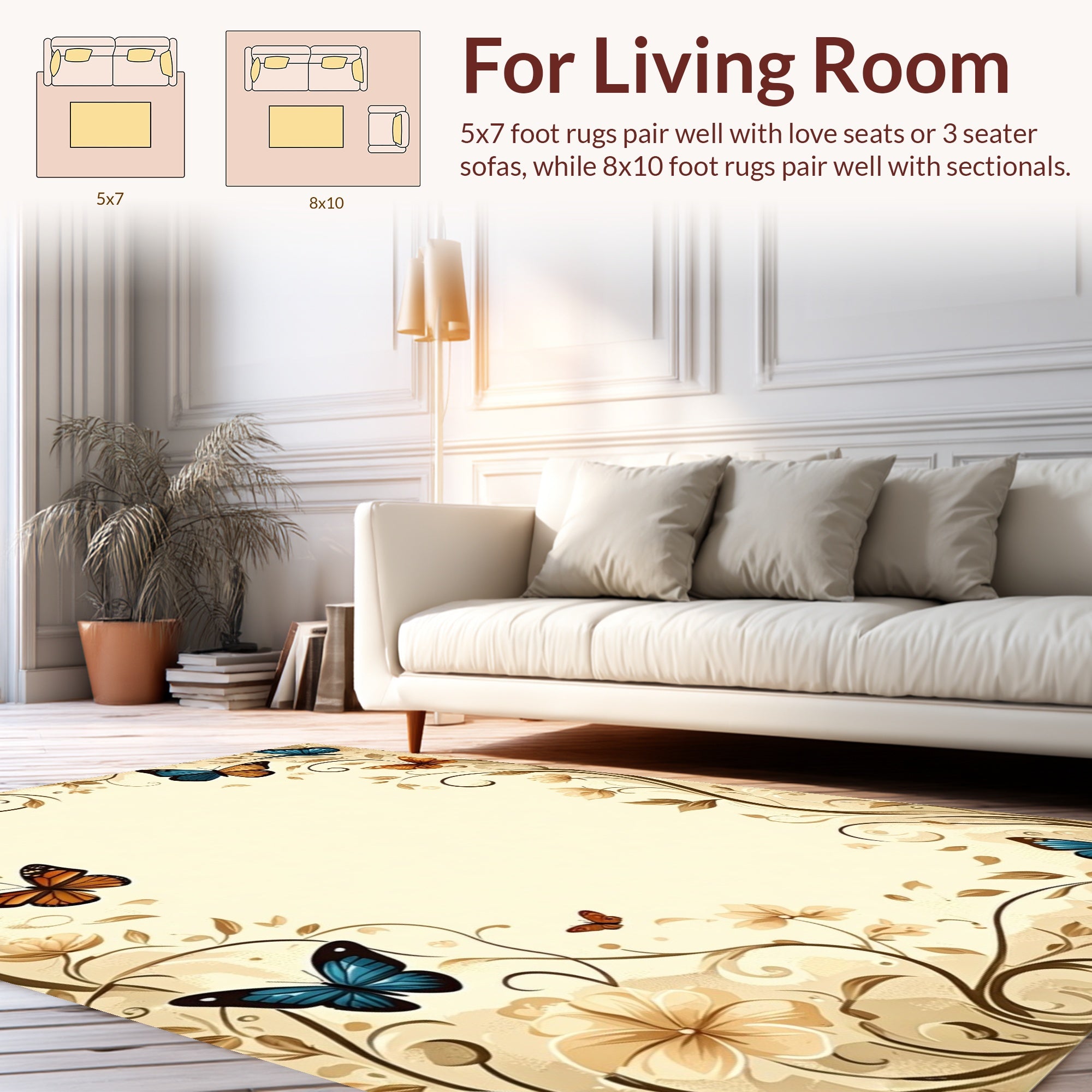 Floral Butterfly Vine Cream Rug