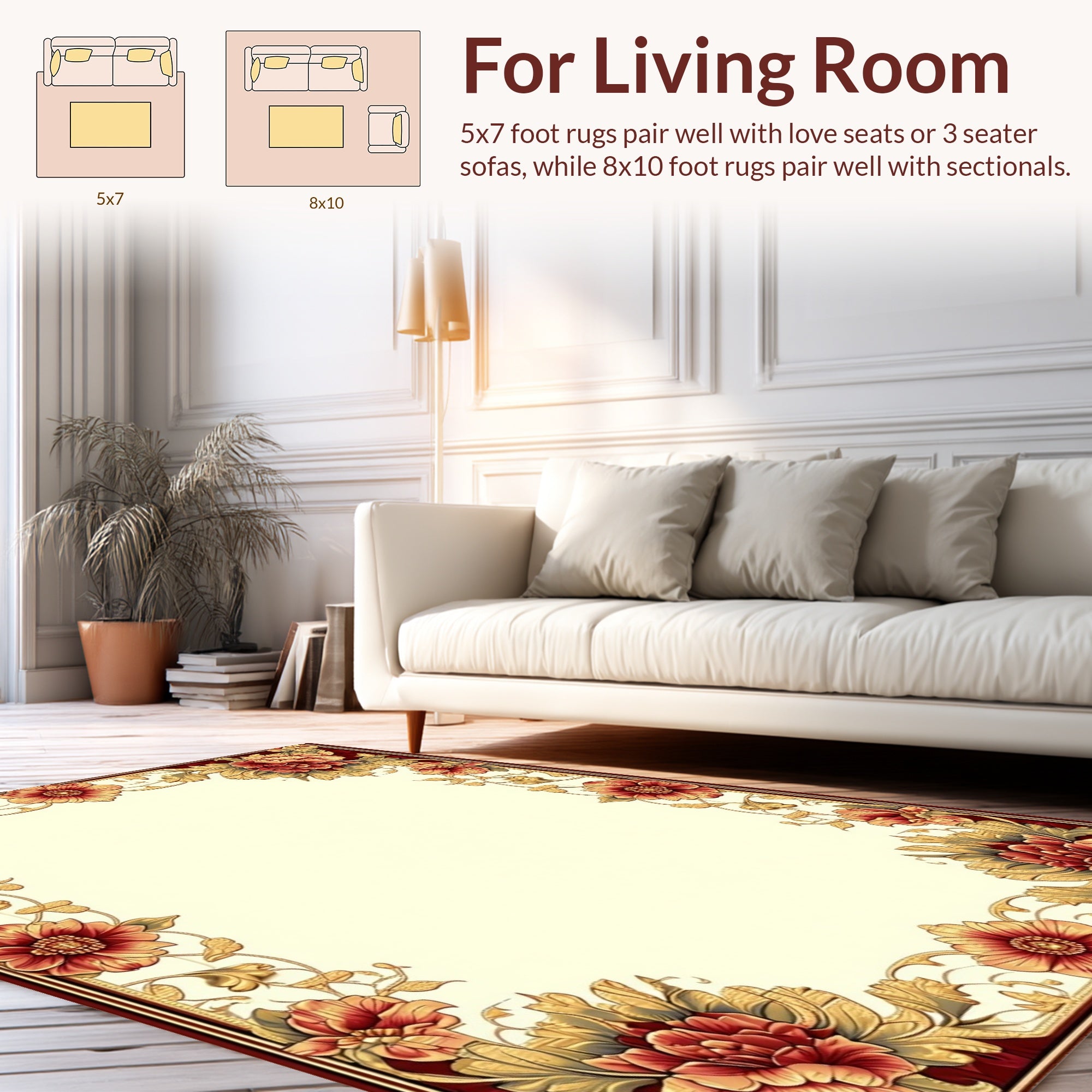 Ornate Red Gold Floral Border Rug