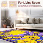Vibrant Yellow Purple Floral Landscape Rug