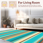 Striped Blue Orange Tan Design Rug