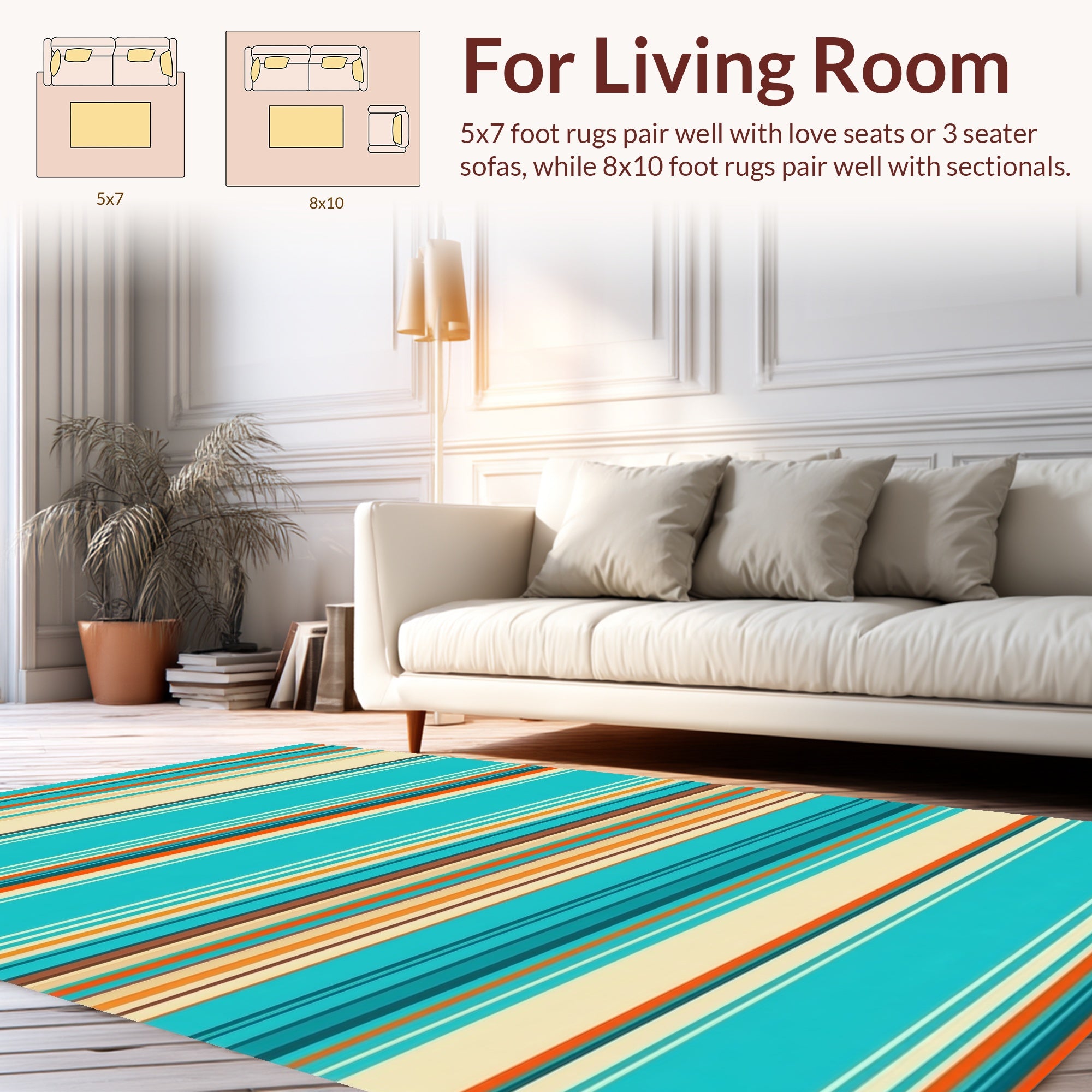 Striped Blue Orange Tan Design Rug
