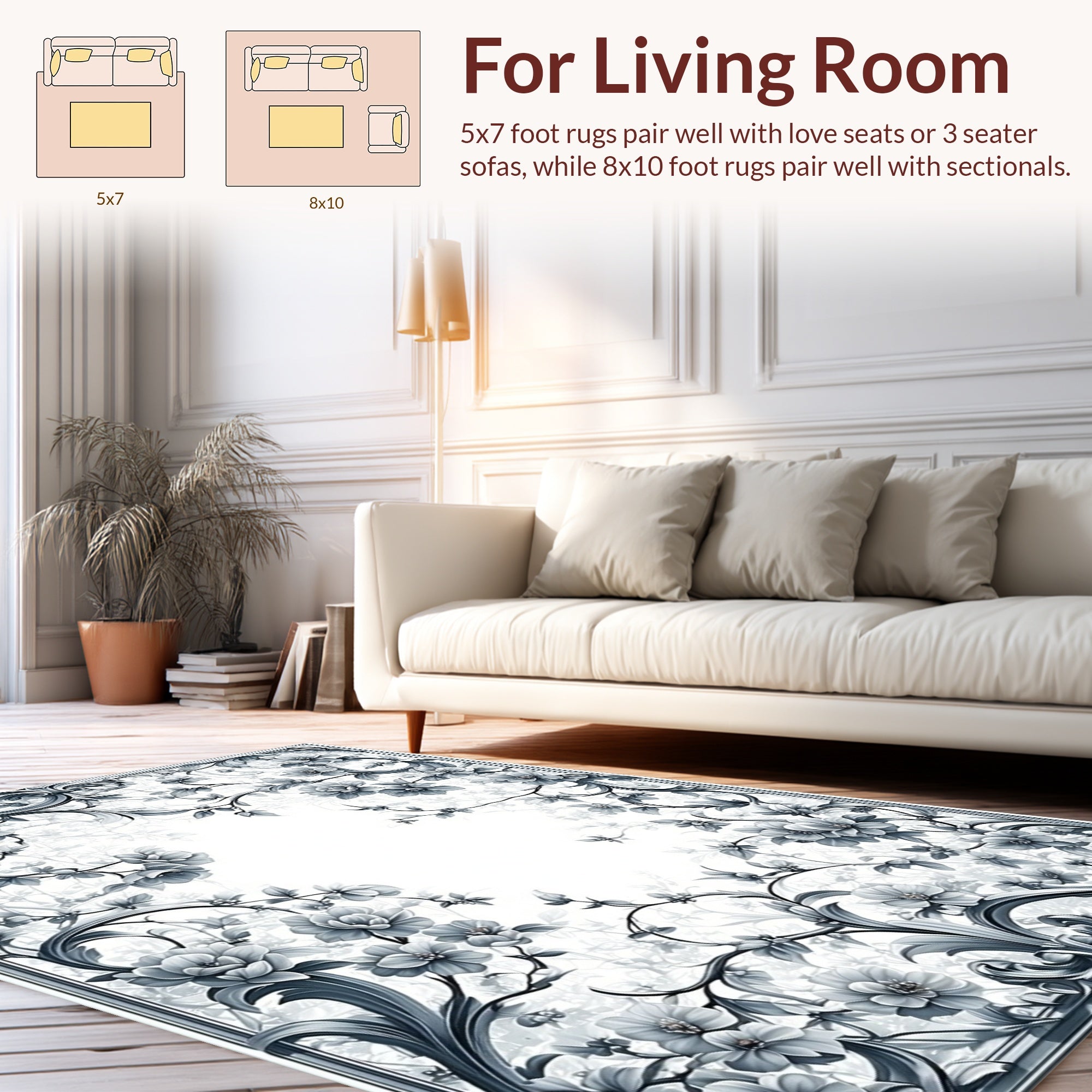 Classic Floral Scrollwork Art Nouveau Rug