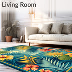 Tropical Hibiscus Floral Leaf Pattern Rug