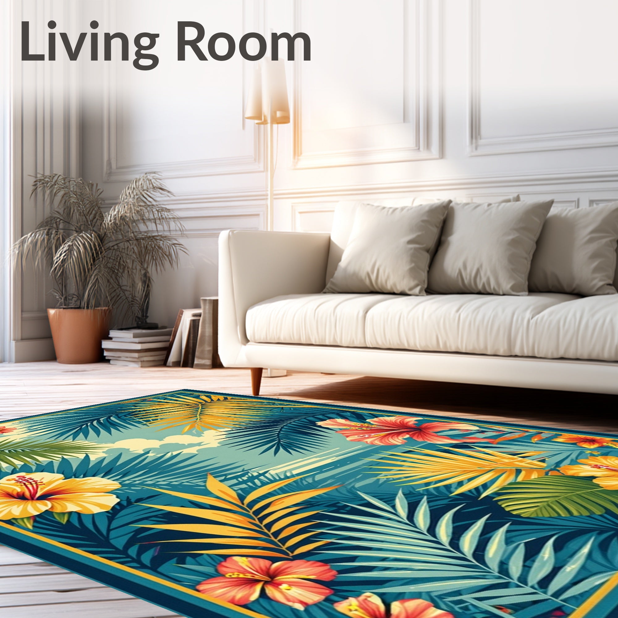 Tropical Hibiscus Floral Leaf Pattern Rug