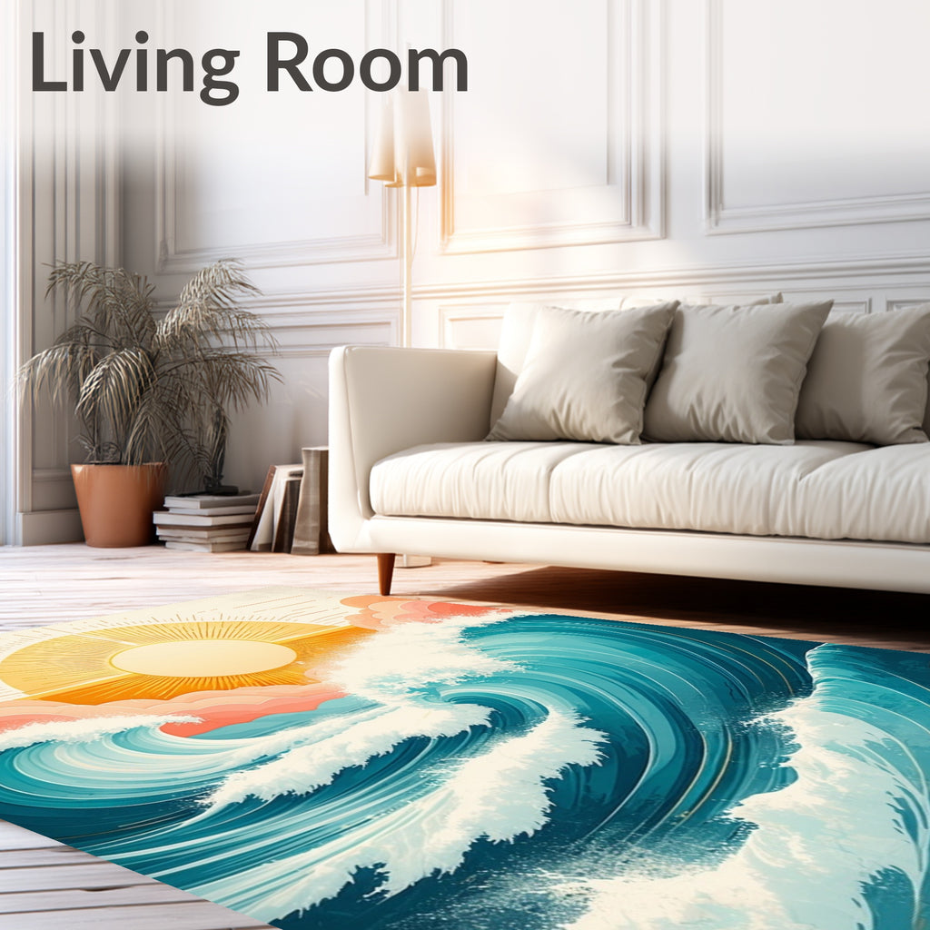 Stylized Ocean Waves Sunburst Design Rug