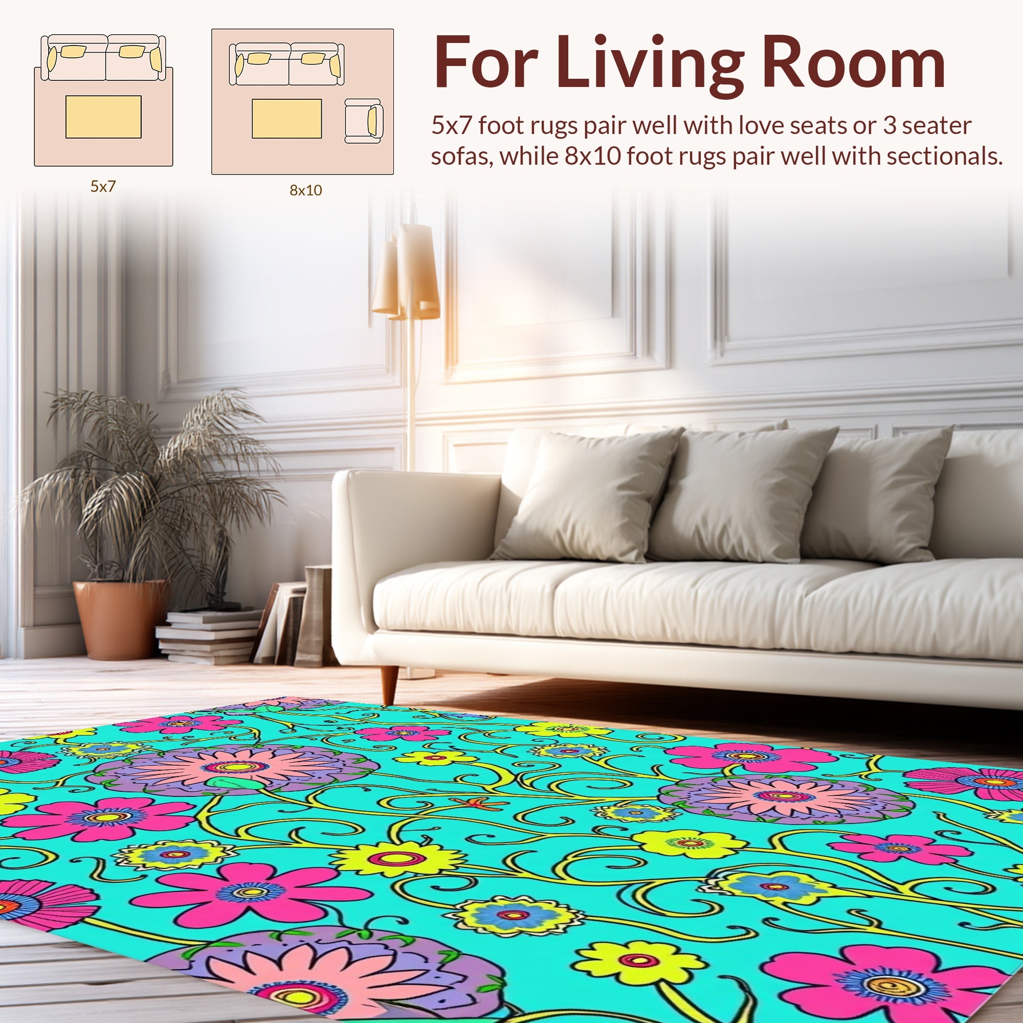 Vibrant Floral Vines Pattern Rug