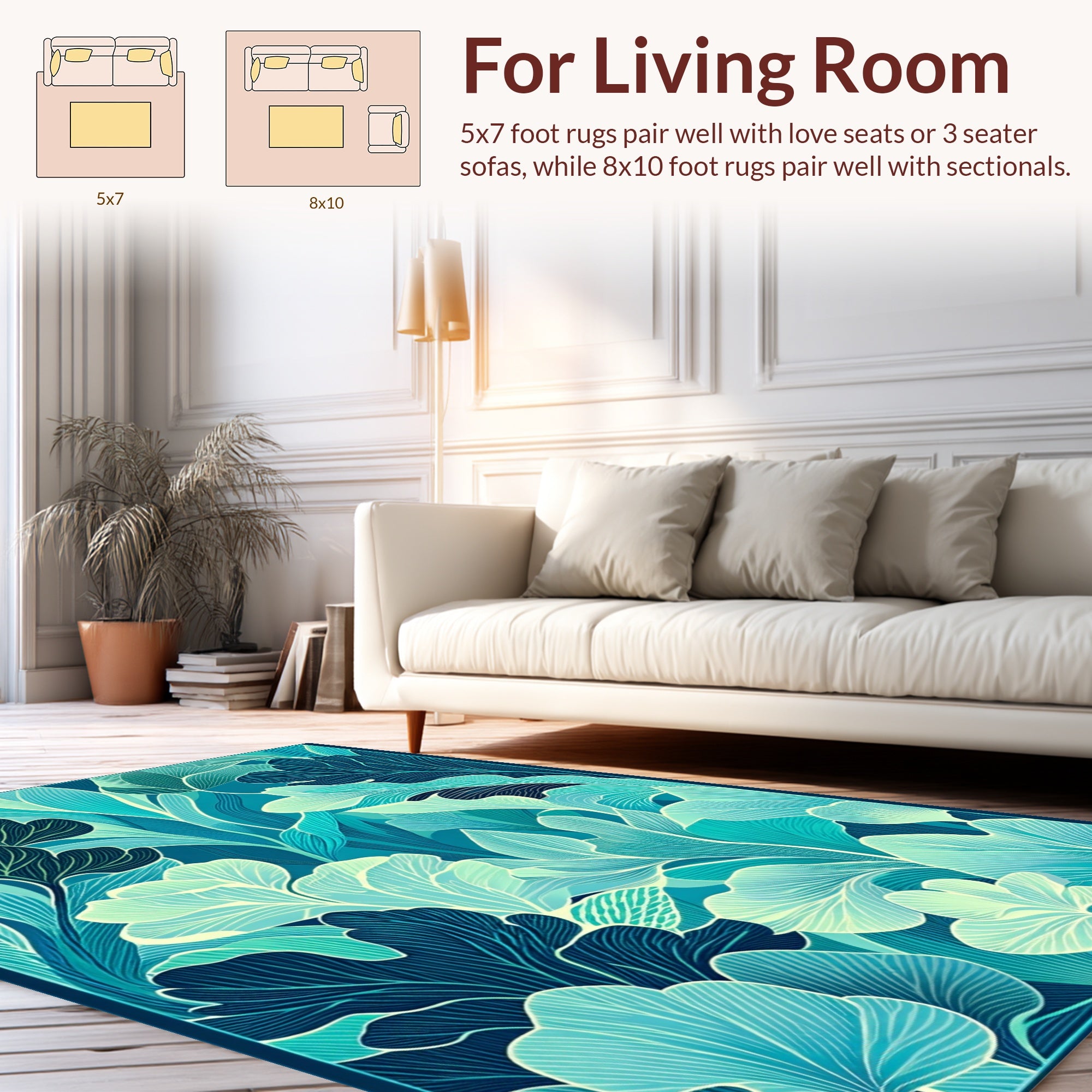 Abstract Teal Leaf Pattern Rug