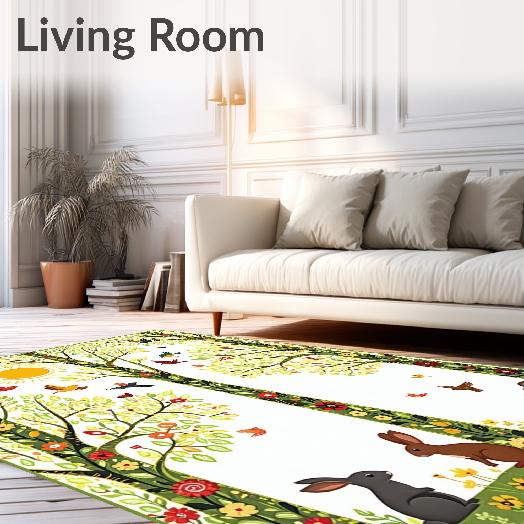 Spring Meadow Whimsical Forest Scene Rug